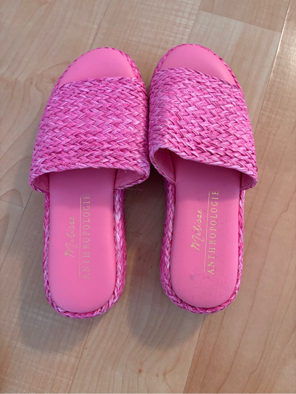 Anthropologie Bright Pink Woven Slide Mules